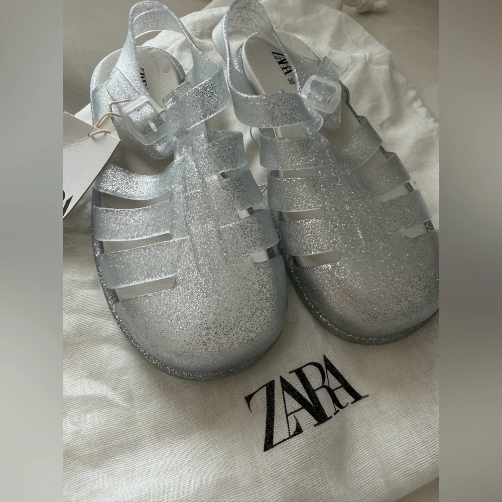 Zara Transparent Glitter Jelly Sandals - Size 5 - Picture 2 of 4